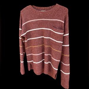 PINQUE CREW NECK WOMEN'S SWEATER SIZE SMALL LONG SLEEVE STRIPED BROWN